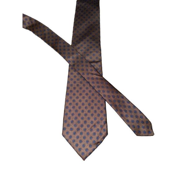 Keys & Lockwood Brown Flower Dots Print Handmade in USA Neck Tie - Picture 1 of 6